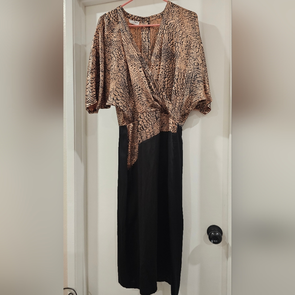 Neiman Marcus Brown Asymmetrical Sheath Dress with Dolman Sleeves